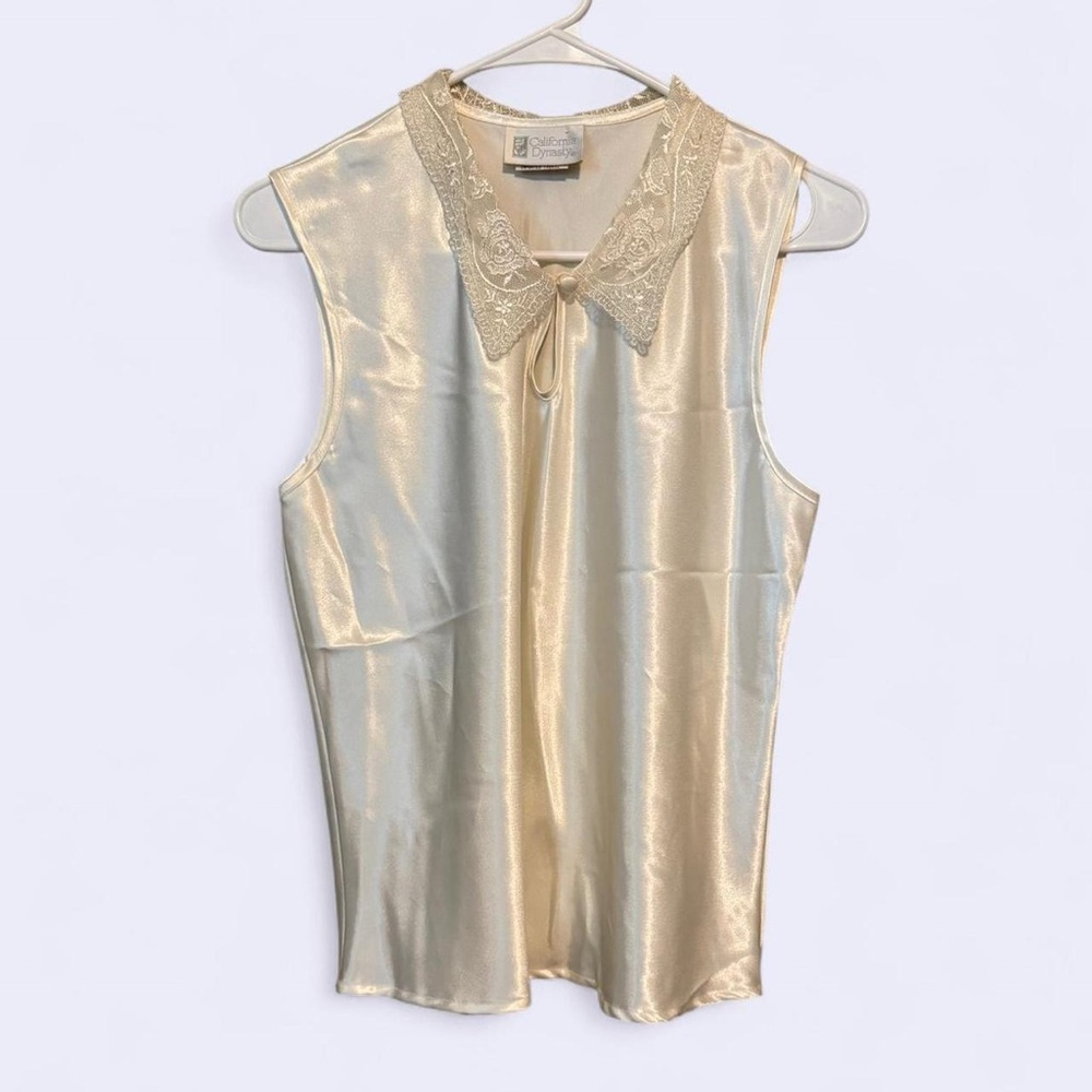 Vintage Elegant Cream Sleeveless Blouse size M